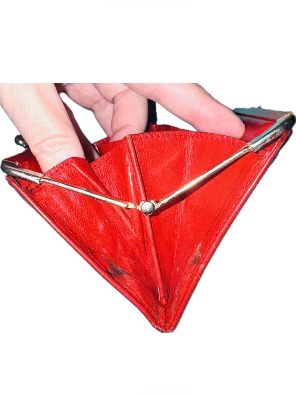 Celine rare Vintage Red Leather Kiss-Lock Wallet coin-purse luxury charming - Picture 15 of 16